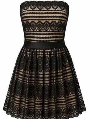 Bebe Strapless Lace Dress Black Nude Fit & Flare Size M
